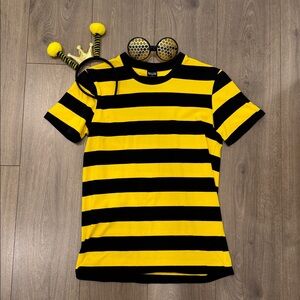 Bee Costume- Yellow and Black Striped Shirt with Novelty Glasses